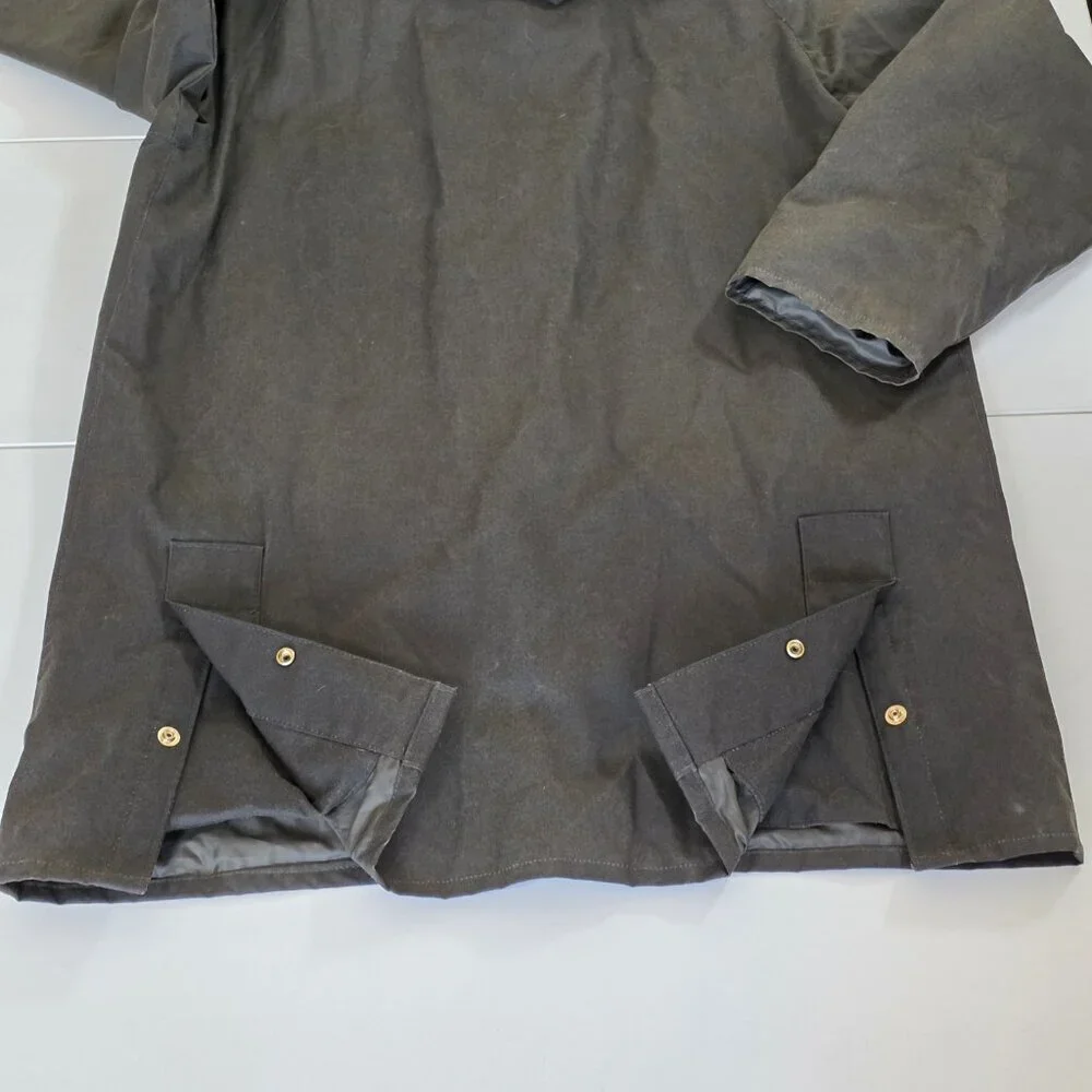VTG Lavenir Wax Chore Coat Men 36 Military Green LS Lined Cotton Equestrian Hood